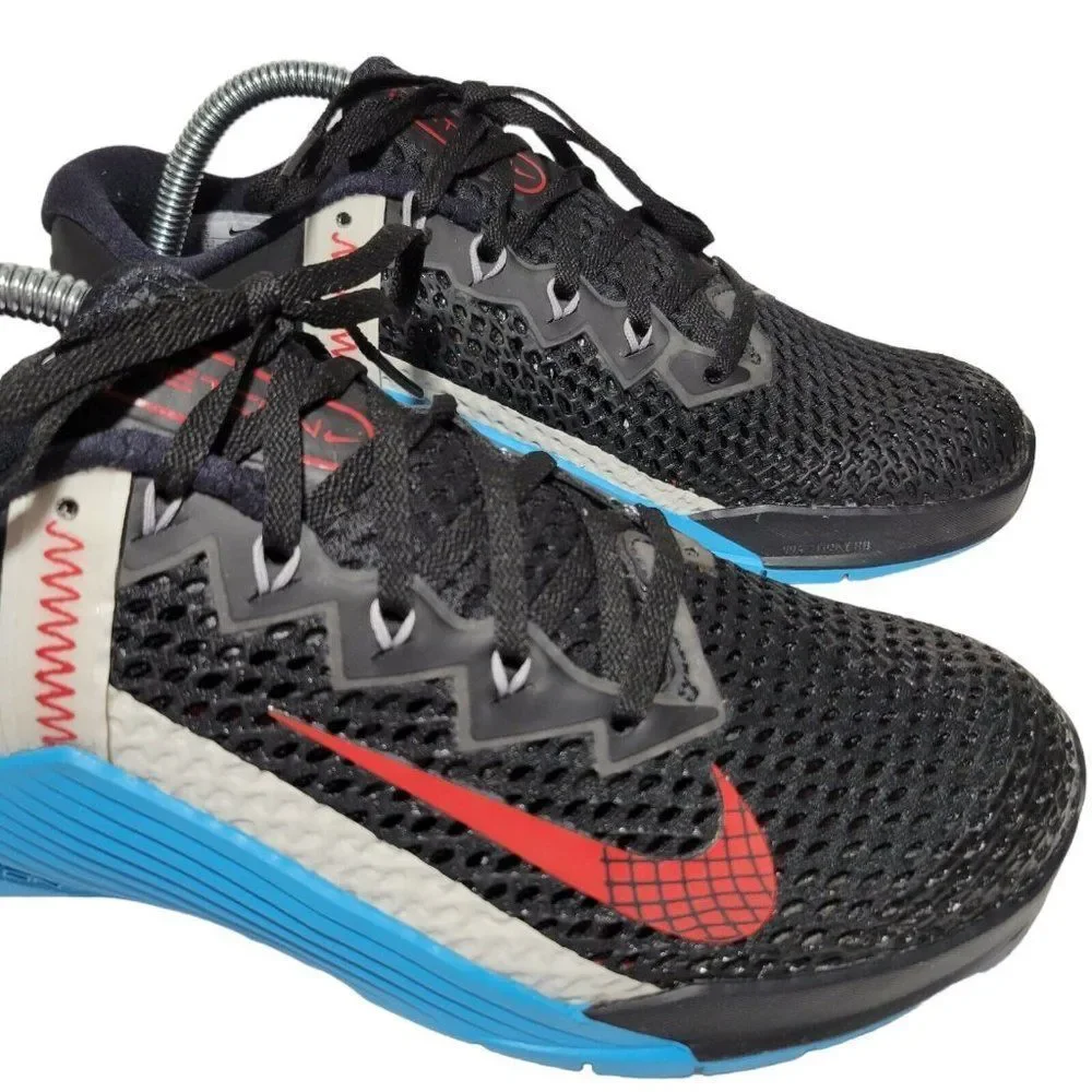 Nike Metcon 6 Training Shoes 7.5 Black Blue Red CK9388-070 Gym Athletic